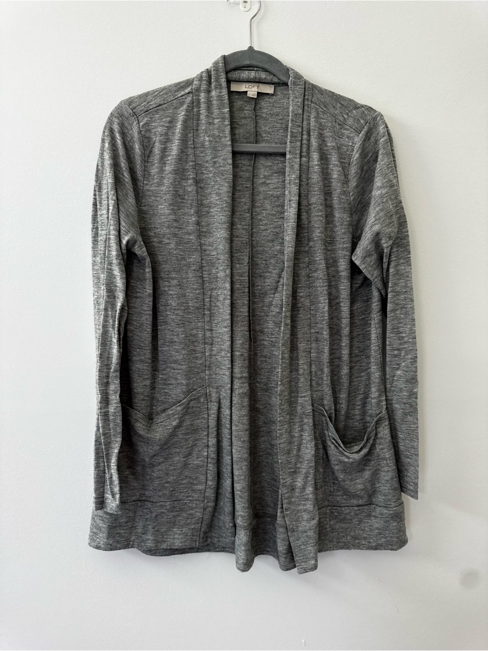 LOFT Heather Gray Open-Front Cardigan with Pockets